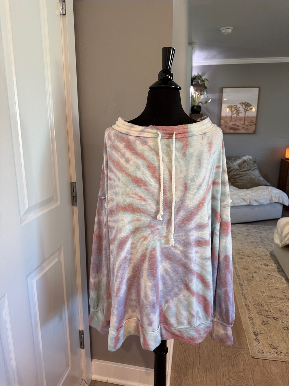 We The Free Pastel Tie-Dye Cowl Pullover Sweater - Mint, Pink, Lavender